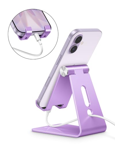OMOTON C2 Adjustable Aluminum Cell Phone Stand with Charging Cutout, Purple - color: Purple