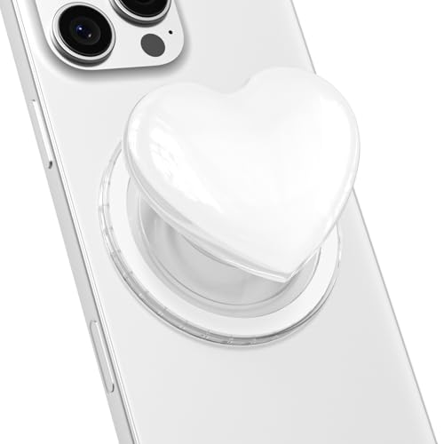 Svanove Heart Magnetic Phone Grip Compatible with Magsafe Phone Grip Holder, Cute Collapsible Glass Grips Stand Kickstand for iPhone Samsung, 3D Crystal Pretty Glitter Love Mag Safe Holder, White - color: White, style: Magnetic