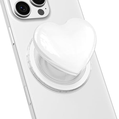 Svanove Heart Magnetic Phone Grip Compatible with Magsafe Phone Grip Holder, Cute Collapsible Glass Grips Stand Kickstand for iPhone Samsung, 3D Crystal Pretty Glitter Love Mag Safe Holder, White - color: White, style: Magnetic