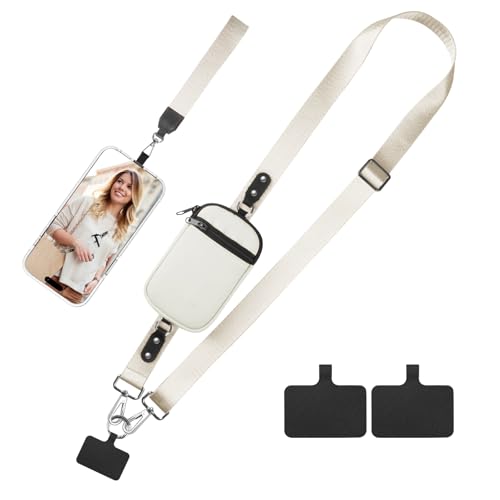 YFWE Phone Lanyard Crossbody Wrist Strap, Clip and Go Strap for Phone with Wallet Crossbody, Adjustable Phone Strap Compatible with All Phones (Beige) - color: Standard - Cream