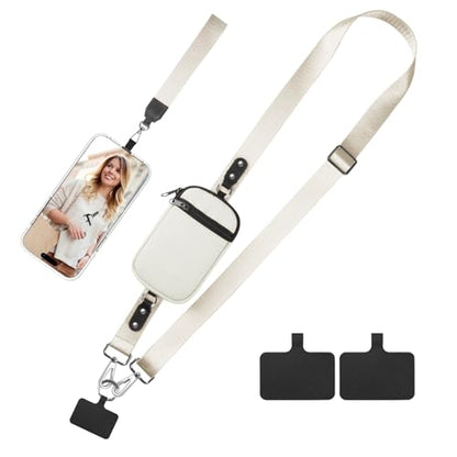 YFWE Phone Lanyard Crossbody Wrist Strap, Clip and Go Strap for Phone with Wallet Crossbody, Adjustable Phone Strap Compatible with All Phones (Beige) - color: Standard - Cream