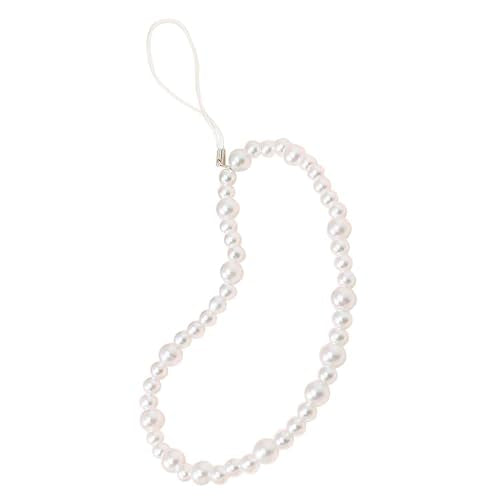 Beaded Phone Charm Lanyard Strap Girly Style Fixed Beads Pearl Lanyards - color: PH-fb-3