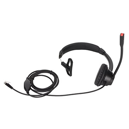 Monaural Customer Service Headset, RJ9 Single Sided Ear Headphone with Noise Cancelling Mic, Volume Adjustable Business Communication Headset for Call Centers and Office