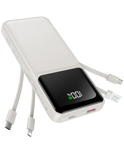 Portable Charger Power Bank with Built in Cable 20000mAh Fast Charging - color: Grey