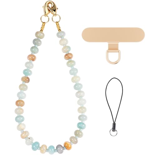 CH.yishi Beaded Phone Charm Wrist Strap with Tether Tab,Camera Lanyard - color: Amazonite