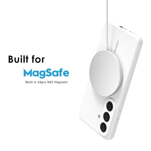oakxco for Samsung Galaxy S26 Case Silicone Mag Safe, Magnetic Slim Thin Phone Case Compatible with Magsafe, Women Girls Cute Girly Aesthetic Soft Rubber Gel Safecase with Camera Cover, White - color: White, size: S26