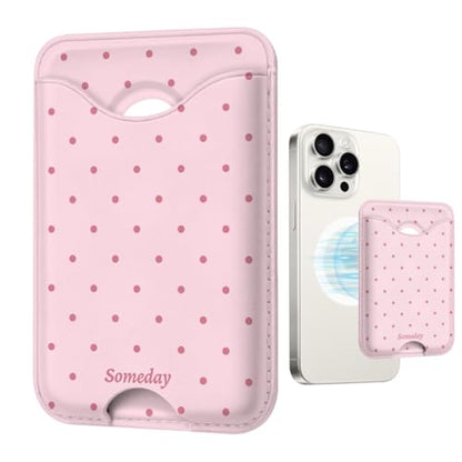 Polka Dots Magnetic Wallet Compatible with Magsafe Wallets for iPhone 17/16/15/14/13/12 Series Pro Max Plus Cute Phone Magnet Card Holder Fit 3 Cards for Women Girl Lether Mag Safe Pink - color: Polka Dots (Pink)