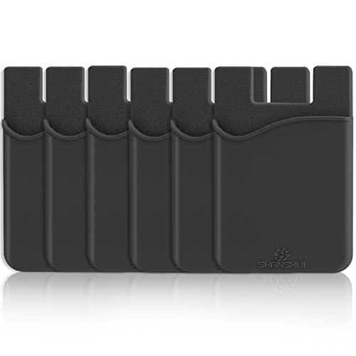 SHANSHUI Card Holder for Phone Case, 6 Pack Phone Card Holder for Back of Phone Wallet Stick on Compatible for iPhone & Almost All Smartphones - color: Black x6