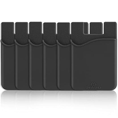 SHANSHUI Card Holder for Phone Case, 6 Pack Phone Card Holder for Back of Phone Wallet Stick on Compatible for iPhone & Almost All Smartphones - color: Black x6