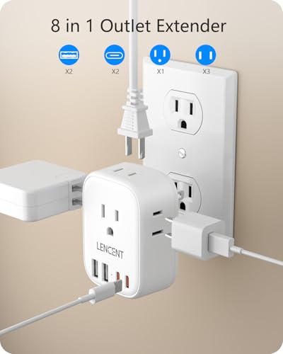 LENCENT Multi Plug Outlet Extender with USB, Electrical Outlet Expander - color: White