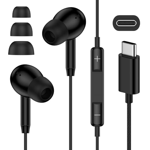USB C iPhone 17 Wired Headphones 17e Wired Ear Buds headphones, Black - color: Braided cable Black