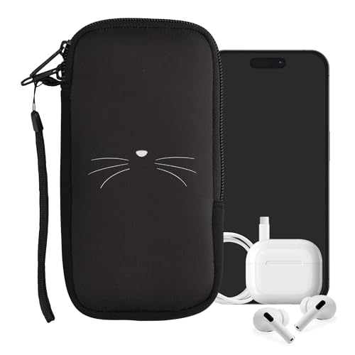 kwmobile Neoprene Sleeve for Smartphone Size XXL - 7" - Shock Absorbing Pouch Case - Protective Phone Bag - Meow Meow White/Black - style: Meow Meow 02-01
