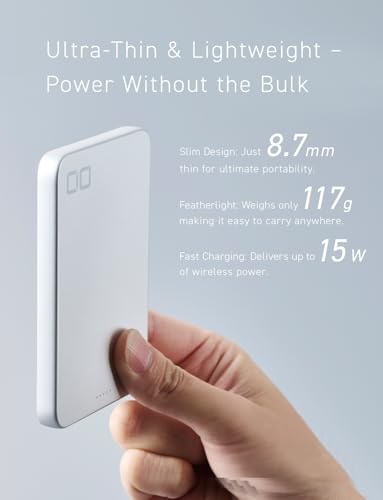 CIO SMARTCOBY Slim 5K 5000mAh Qi2 MagSafe Power Bank Safety Model (Silver) | Lightweight travel, advanced overheat protection, stays cool during use, 15W wireless, 20W USB-C PD, for iPhone - color: Silver