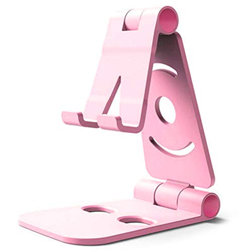 VALINK Universal Cradle Cell Phone Bracket Mount, Portable Mini Mobile Phone Holder Foldable Desk Stand Holder 4 Degrees Adjustable Universal for iPhone Andorid Phone - color: Pink