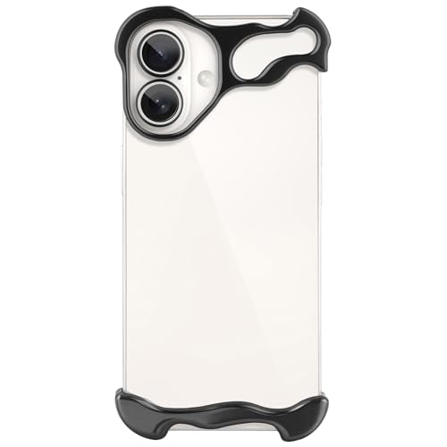 Frameless Phone Case Crafted for iPhone 16 Plus Black | Compatible with Lens Camera Protection, Metal Minimalist Design, Extremely Highlighting Personality - color: Aluminum Black, size: iPhone 16 Plus
