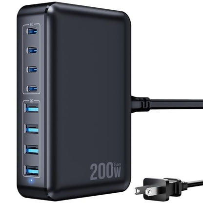 200W USB C Charging Station, 8-Port GaN Desktop Charger Block with PD 65W - color: Black, size: 200W