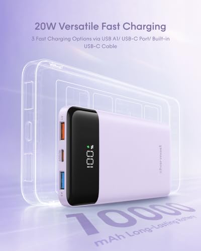 charmast Portable Charger Fast Charging,Built-in 4 Cables,6 Outs & 4 Inputs - color: Purple