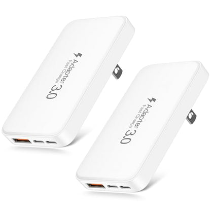 Urtra Thin Flat 60W USB C Charger, 3-Port Slim Fast Phone Charging Blocks - color: 2-Pack White