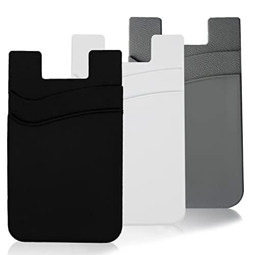 Cell Phone Wallet Card Holder Sleeves for Phone Case, 3 Pack Adhesive Credit Business ID Cards Pocket Wallets Stick on Back of iPhone Android Phones for Women Silicone - color: Black White Grey