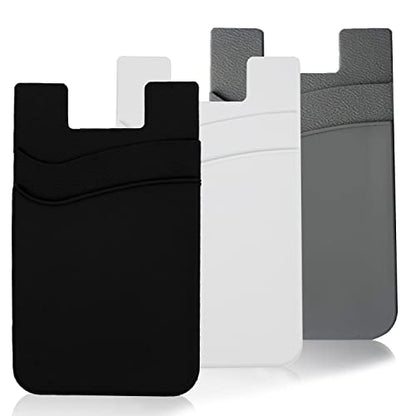 Cell Phone Wallet Card Holder Sleeves for Phone Case, 3 Pack Adhesive Credit Business ID Cards Pocket Wallets Stick on Back of iPhone Android Phones for Women Silicone - color: Black White Grey