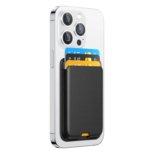 Phone Card Holder, Premium Leather Wallet Stick on, Adhesive Credit Card Holder for Case, Sticky Wallet for Back of Cover, Android Cell Phone, iPhone, Fit 4 Cards, Dark Black - color: Dark