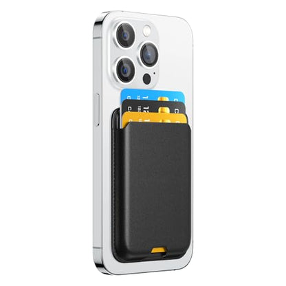 Phone Card Holder, Premium Leather Wallet Stick on, Adhesive Credit Card Holder for Case, Sticky Wallet for Back of Cover, Android Cell Phone, iPhone, Fit 4 Cards, Dark Black - color: Dark
