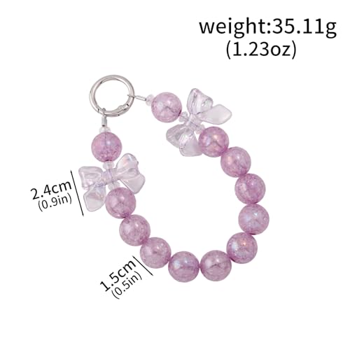 Bow Phone Chain Wrist Strap, Cute Iphone Cellphone Case Wristlet Keychain - color: Purple