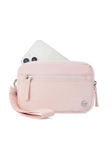 WESTBRONCO Wristlet Wallets for Women – RFID Blocking Quilted Nylon Phone Wallet, Card Holder Purse for Travel & Everyday Use - color: Pink