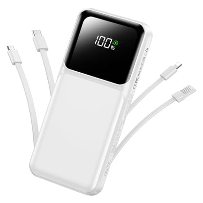Portable Charger Power Bank with Built in Cable 20000mAh Fast Charging - color: White