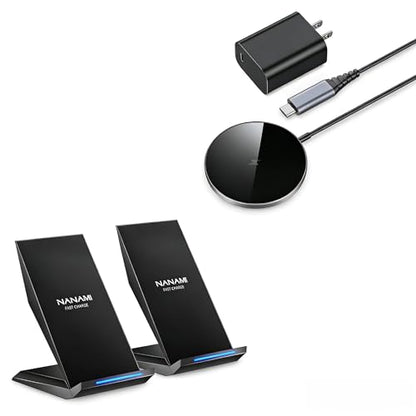 NANAMI Wireless Charger 3-Pack, 2 Fast Charging Stands + 1 Charging Pad Compatible with iPhone 17/16/15/14/13/12 and AirPods 2/Pro2/3