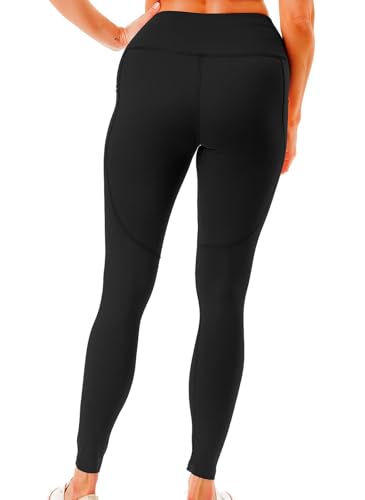 Women's High Waist Active Leggings with Pockets Squat Proof Yoga Workout Pants Tummy Control Stretch Activewear - color: Black, size: XX-Large