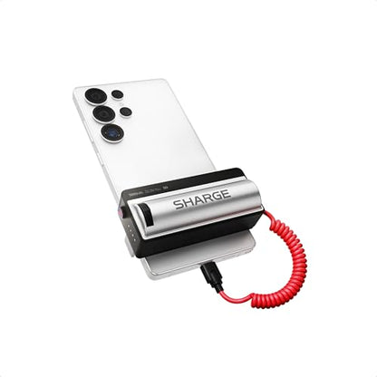 Sharge 22.5W 5000mAh Power Bank with Camera Grip, Built-in Coiled USB-C Cable, Detachable Remote, Handle Holder for iPhone & Android Smartphone