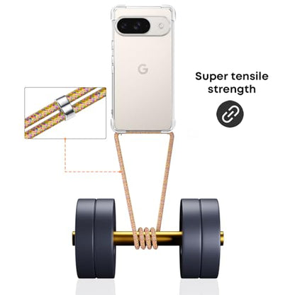 for Google Pixel 9 Lanyard Case Clear Adjustable Cord Neck Shoulder Crossbody Strap Mobile Cover Transparent Durable Soft Cover Women Shockproof Protective Phone Case for Pixel 9 - Rainbow - size: for Google Pixel 9