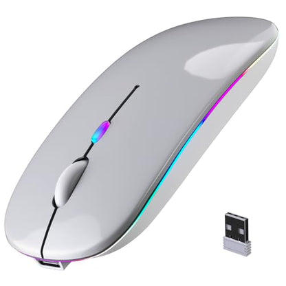 Afaartcci Rechargeable Wireless Mouse, Silent Bluetooth Mouse (Silver) - color: Silver