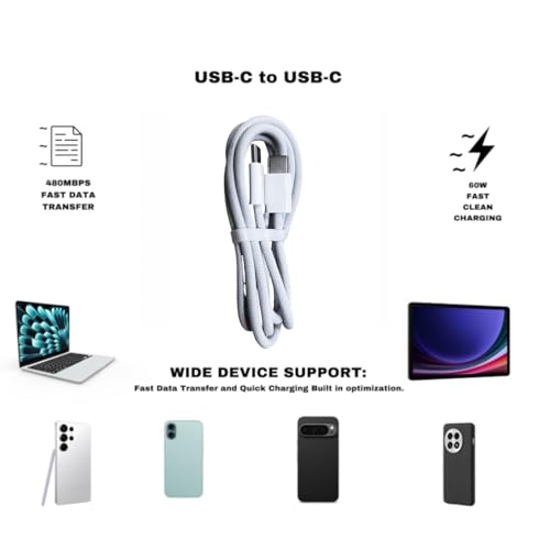 USB C to USB C Cable(2 Pack)，Type-C 60W Fast Charging Cable, Nylon Braided, for Home/Office/Travel, Compatible with iPhone 17/16/15, MacBook, Samsung, iPad, Laptop（3.3ft + 5ft）