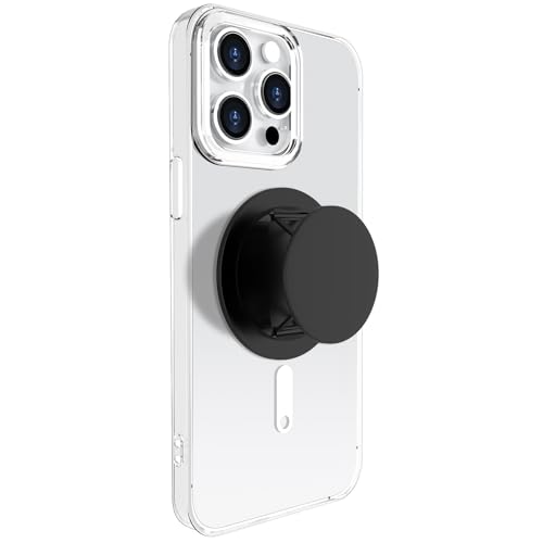 Compatible with MagSafe Phone Socket, Magnetic Expanding Phone Stand iPhone Finger Holder Compatible with MagSafe Accessories, iPhone 17 16 15 14 13 12 Pro Max Plus Mini (Black) - color: Black