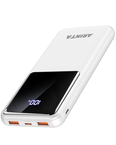 Power Bank Portable Charger 10000mAh PD 22.5W, Slim Battery Pack with LED Display & USB-C Input/Output, Compatible for Smartphones, Tablets,Travel Essentials. (White) - color: White
