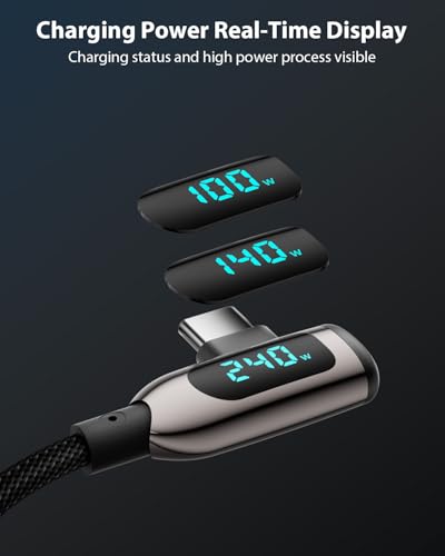 240W Right Angle USB C to USB C Cable, 6.6ft, 2Pack, Black - size: 6.6FT-2Pack