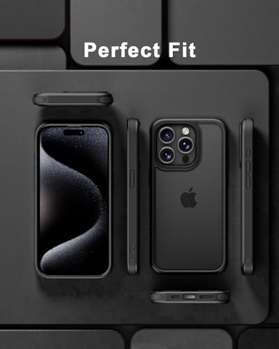Mobnano Compatible with iPhone 15 Pro Max Case, with Multicolor Protective Shockproof Bumpers, Crystal Clear Back Not Yellowing Anti-Scratch Hard PC Back & Soft Silicone TPU Frame Cover - Black - color: Black, size: iPhone 15 Pro Max