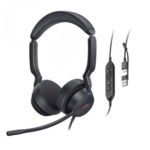 Yealink UH44 Wired USB Headset, Teams Certified, 2 Mics, USB-C/A