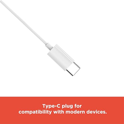 RadioShack USB-C Wired Earphones with Mic 10mm Drivers 3.5 ft Cable White