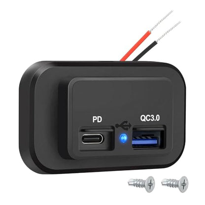 Linkstyle RV USB Outlet, 12V/24V USB Charging Port, 30W PD USB-C & 18W QC3.0, Panel Mount for Camper Marine Boat - color: black