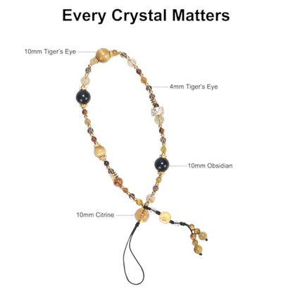 TEAMOLA Natural Stone Phone Charm - Crystal Phone Beaded Wrist Strap - color: Yellow & Black & Gold