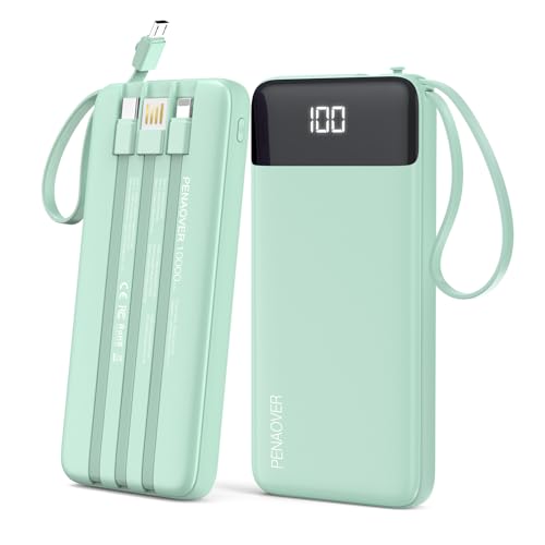 Portable Charger Built-in Cables,10000mAh Fast Charge Power Bank for iPhone - color: Green
