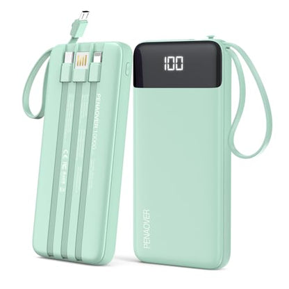 Portable Charger Built-in Cables,10000mAh Fast Charge Power Bank for iPhone - color: Green