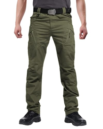 Susclude Men's Cargo Tactical Pants Breathable Ripstop Work Hiking Trousers - color: Army Green, size: 34W x 32L