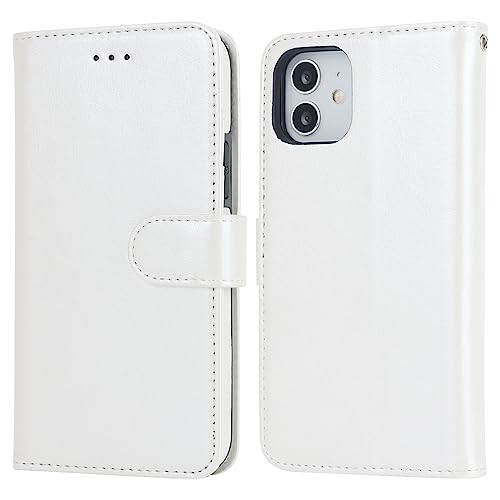 Bocasal Detachable Wallet Case Card Holder for iPhone 12/12 Pro, White | Kickstand Card Slots Holder PU Leather Magnetic Shockproof Wrist Strap Removable Flip Protective Cover 6.1 inch - color: White