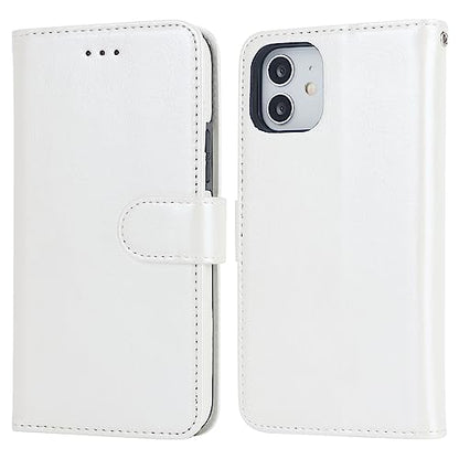 Bocasal Detachable Wallet Case Card Holder for iPhone 12/12 Pro, White | Kickstand Card Slots Holder PU Leather Magnetic Shockproof Wrist Strap Removable Flip Protective Cover 6.1 inch - color: White