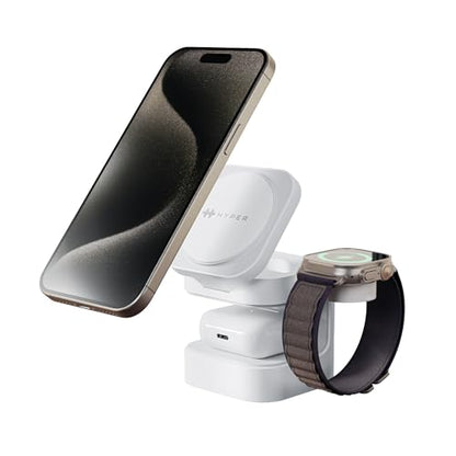 HyperJuice 3-in-1 Wireless Charger Qi2 Magnetic Stand — Fast Charger for iPhone, Apple Watch, Airpods, & Qi Compatible Devices — Compact and Adjustable 3 in 1 Design - style: 3-in-1