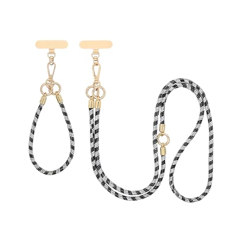 ABJFJE Crystal Phone Lanyard Crossbody & Wrist Strap Phone Strap Crossbody & Wrist Lanyard Anti Theft Phone Strap for Women - color: Black + White